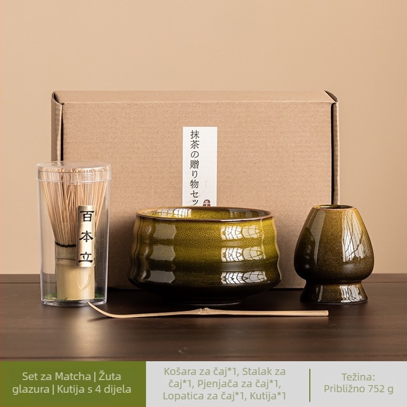 Japanski keramički set za miješanje matcha s glaziranim završetkom, sedmeročlani set čaja za pripremu jutarnjeg latte