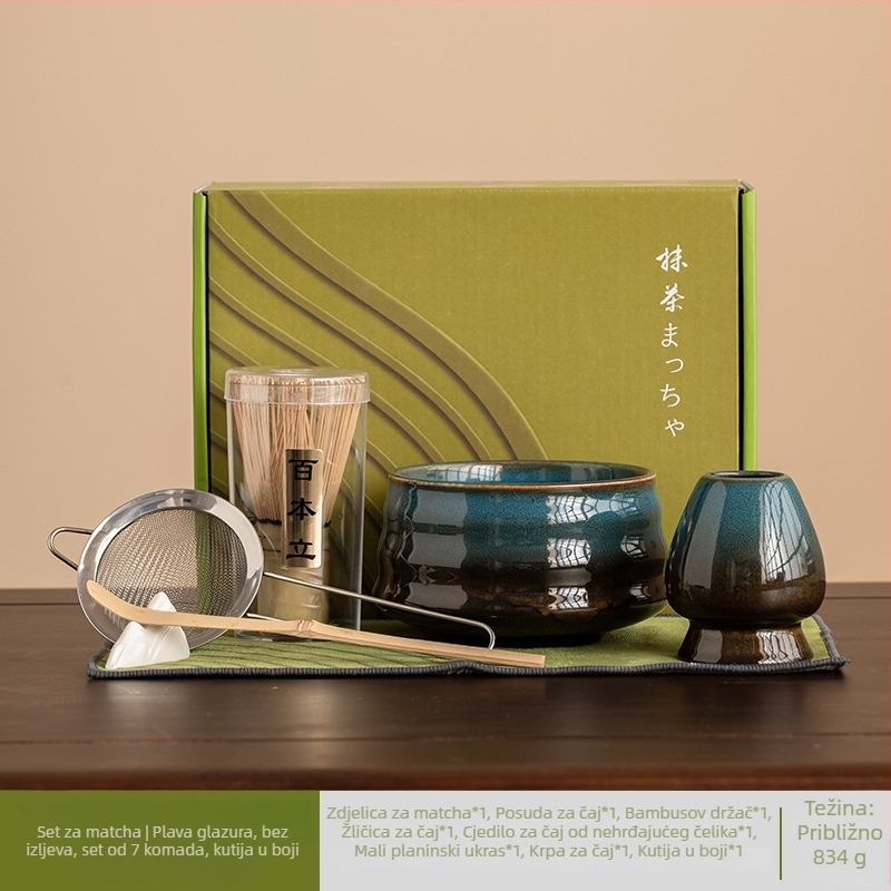 Japanski keramički set za miješanje matcha s glaziranim završetkom, sedmeročlani set čaja za pripremu jutarnjeg latte