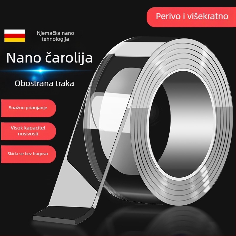 Nano dvostruka ljepiljiva traka visoke viskoznosti od akrilata, prozirna, periva, vodootporna, bez tragova