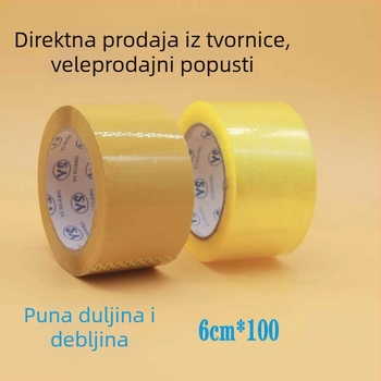 Ambalažna traka, 6 cm × 100 m, BOPP film, bež/proziran, ljepilo visoke viskoznosti