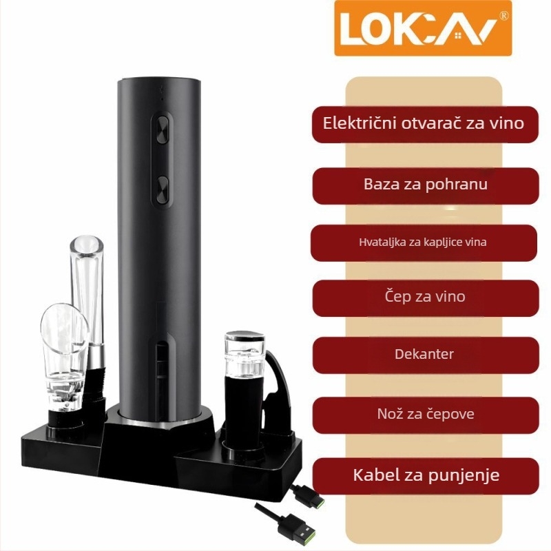 Električni otvarač za crveno vino – kućna uporaba, potpuno automatski otvarač boca uz komplet za pohranu vina