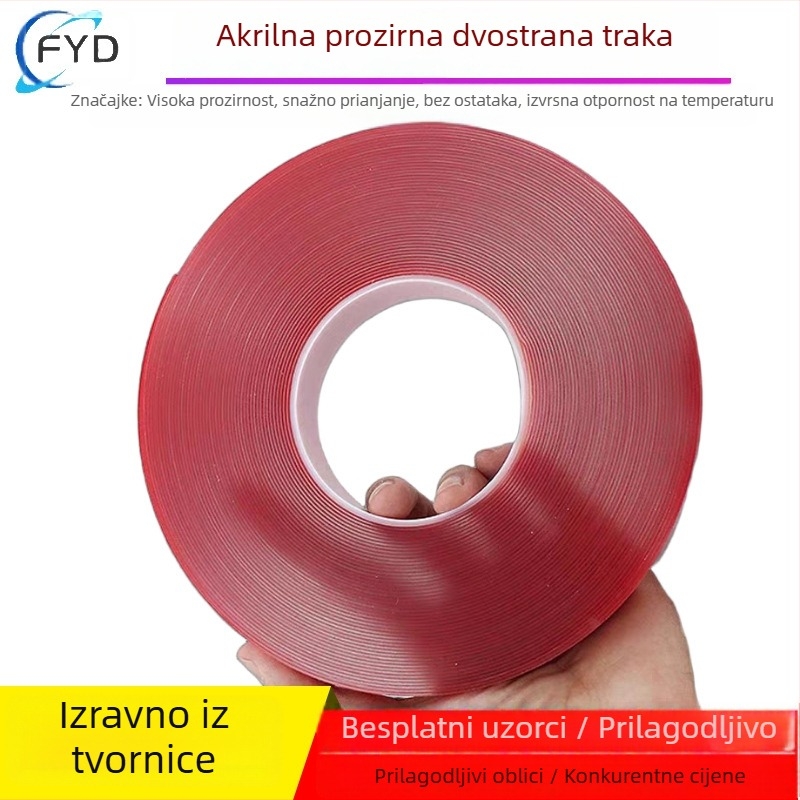 15mm x 33m x 1mm prozirna dvostruka ljepiva traka visoke adhezije, vodootporna, otporna na visoke temperature, dugotrajna i ostaje čvrsto zalijepljena