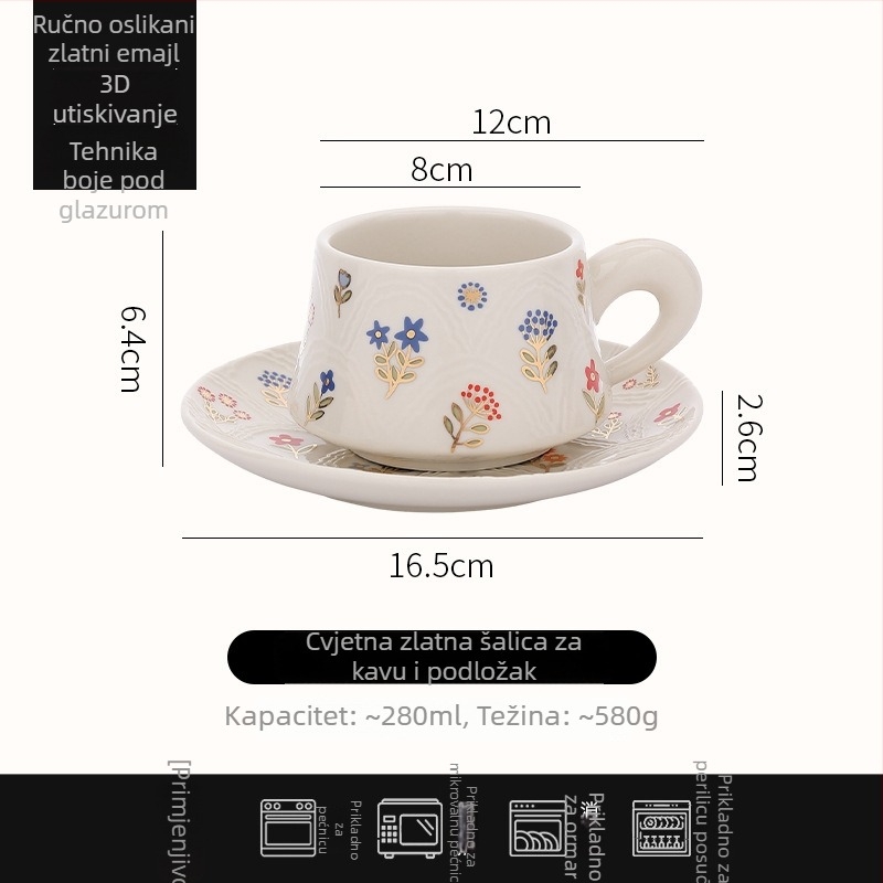 Nordijski luksuzni minimalistički set šalica za kavu i tanjurić s blistavim završnim slojem, pogodan za latte art