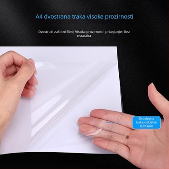 PET dvostrano ljepilna traka, A4 veliki list, potpuno prozirna, visoka viskoznost, ultra tanka, bezbojna vodootporna folija, DIY naljepnica za hladnjak, akrilna ljepilna traka