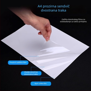 PET dvostrano ljepilna traka, A4 veliki list, potpuno prozirna, visoka viskoznost, ultra tanka, bezbojna vodootporna folija, DIY naljepnica za hladnjak, akrilna ljepilna traka
