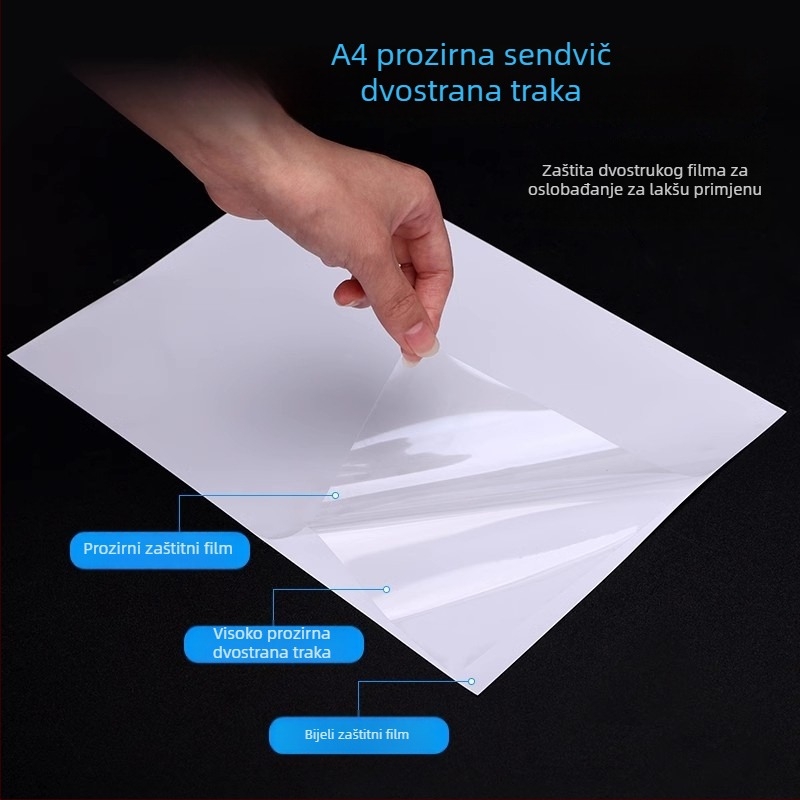 PET dvostrano ljepilna traka, A4 veliki list, potpuno prozirna, visoka viskoznost, ultra tanka, bezbojna vodootporna folija, DIY naljepnica za hladnjak, akrilna ljepilna traka