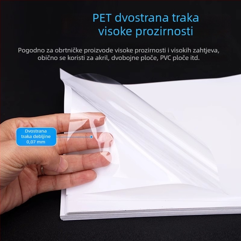PET dvostrano ljepilna traka, A4 veliki list, potpuno prozirna, visoka viskoznost, ultra tanka, bezbojna vodootporna folija, DIY naljepnica za hladnjak, akrilna ljepilna traka