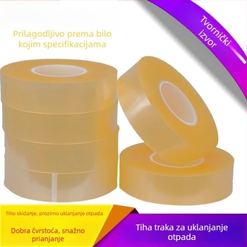 Prozirna PET traka za pakiranje, visoka adhezija, niski zvuk, brtvljenje i pakiranje, die-cut dijelovi za uklanjanje otpada, odtrhavajući film, ljepilni flaster