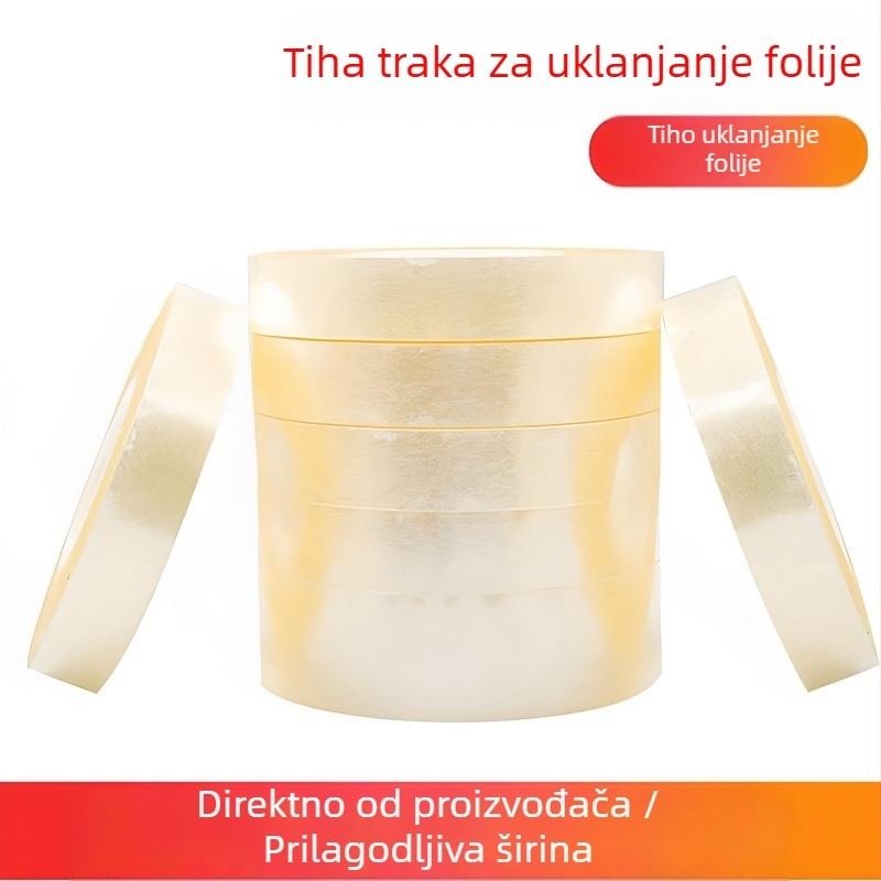 Prozirna PET traka za pakiranje, visoka adhezija, niski zvuk, brtvljenje i pakiranje, die-cut dijelovi za uklanjanje otpada, odtrhavajući film, ljepilni flaster