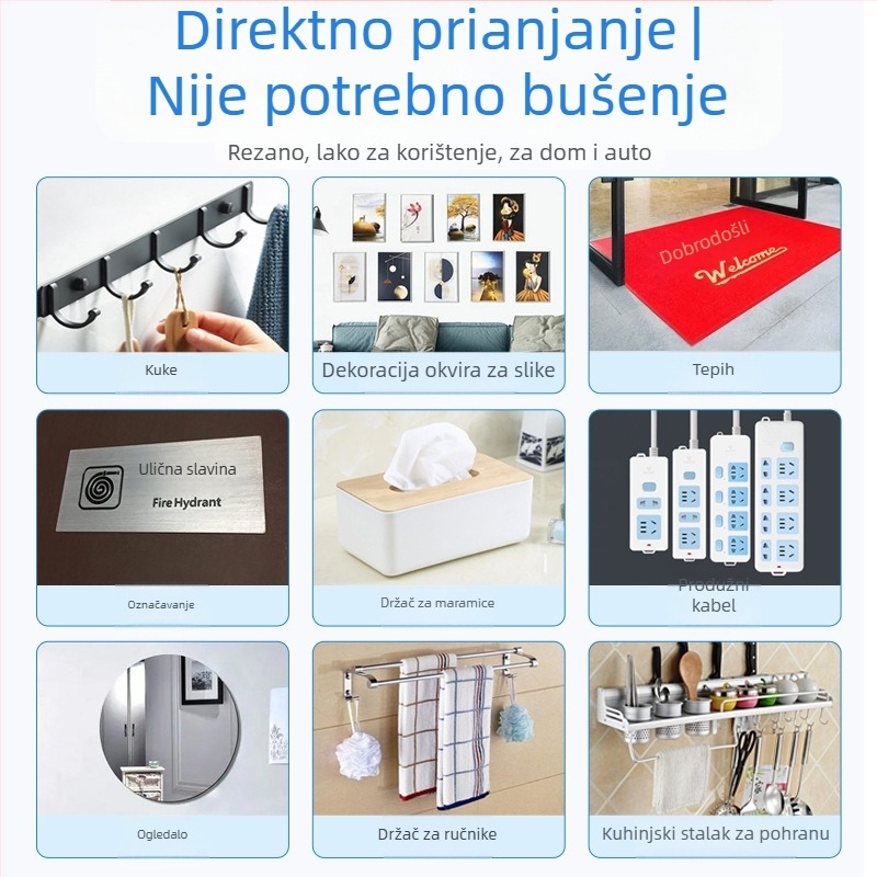 Nano akrilna dvostruka traka, prozirna, vodootporna, bez ostataka, otporna na visoke temperature, višekratno pranje