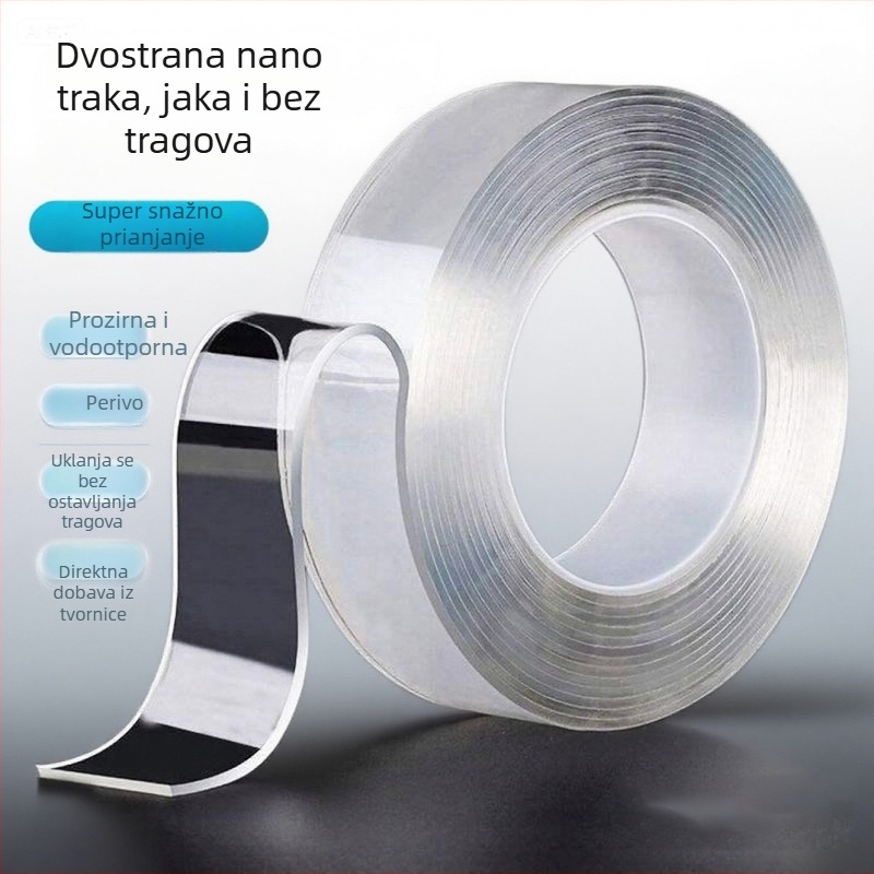 Nano dvostrano prozirna ljepljiva traka visoke viskoznosti, periva i višekratno upotrebljiva, akrilno ljepilo