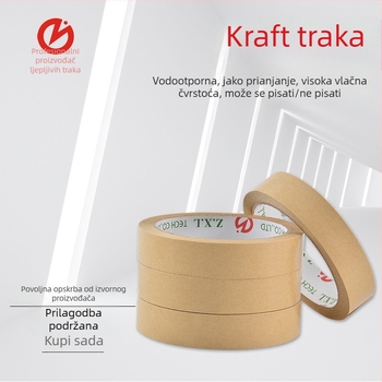 Traka od kraft papira otporna na habanje i visoke temperature, visoka adhezija, može se ručno kidati i na njoj se može pisati, pogodna za zatvaranje i pakiranje, uz mogućnost logotipa