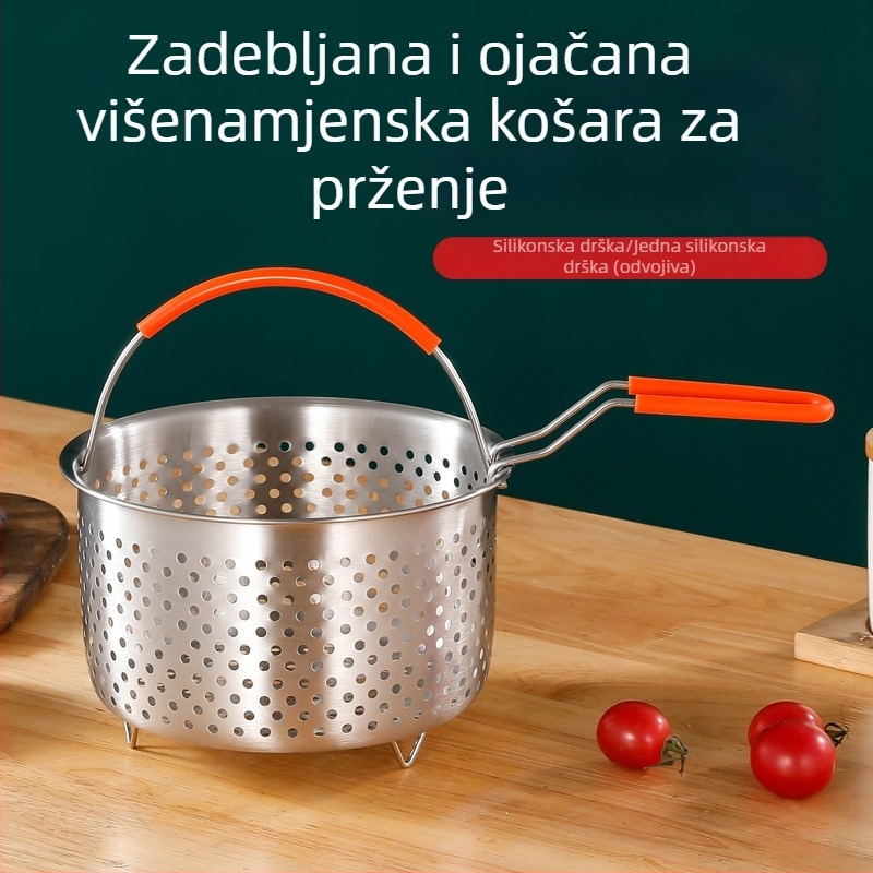 304 nehrđajući čelik – višefunkcijski set posuda: košarica za prženje i kuhanje rezanaca, posuda na paru, ocjeđivačka košarica