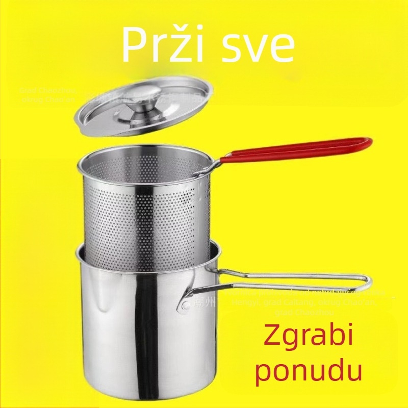 Nehrđajući čelični tiganj s poklopcem, mali kućni tiganj za prženje užina