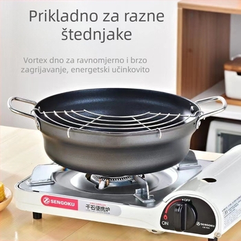 Nerđajući čelični duboki lonac za prženje s neprijanjajućim premazom, za tempuru japanskog stila, s filtrom, višenamjensko kuhinjsko posuđe