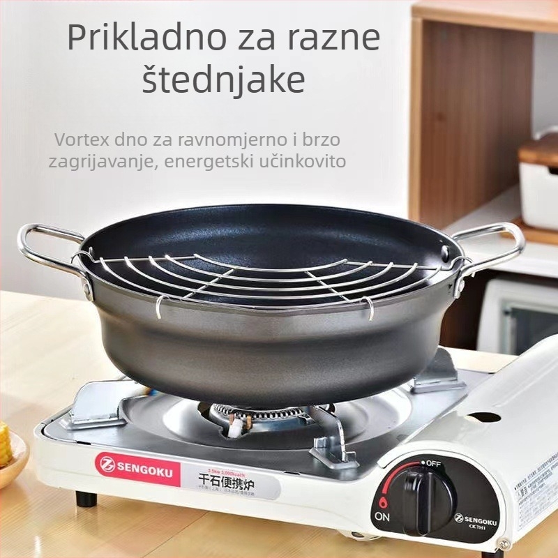 Nerđajući čelični duboki lonac za prženje s neprijanjajućim premazom, za tempuru japanskog stila, s filtrom, višenamjensko kuhinjsko posuđe
