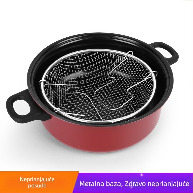 Kućna bezdimna mini fritira s mrežastim košem za indukcijsku ploču, debelo dno, višenamjenska tava s neprijanjajućim premazom