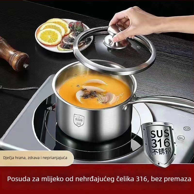 Posuda od nehrđajućeg čelika bez premaza za bebe, mala posuda za hranjenje beba, kućna uporaba, kuhanje i prženje u jednom spremniku