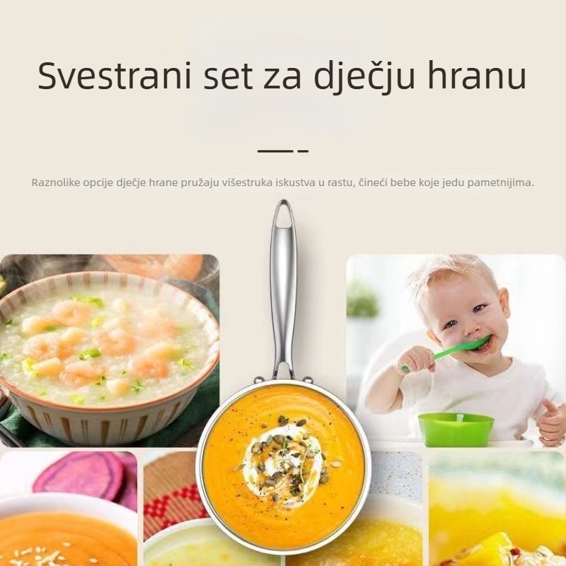 Posuda od nehrđajućeg čelika bez premaza za bebe, mala posuda za hranjenje beba, kućna uporaba, kuhanje i prženje u jednom spremniku