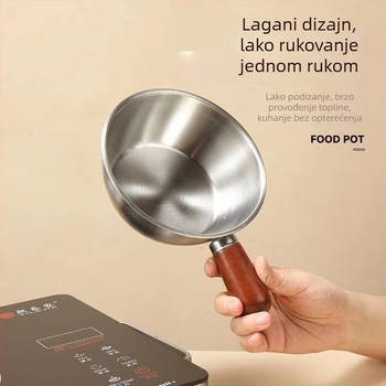 Nerđajući čelik, mala posuda za mlijeko s drškom od orahovog drveta, kompaktn lonac za jednu porciju rezanaca, salate, mućenje jaja i vruće ulje