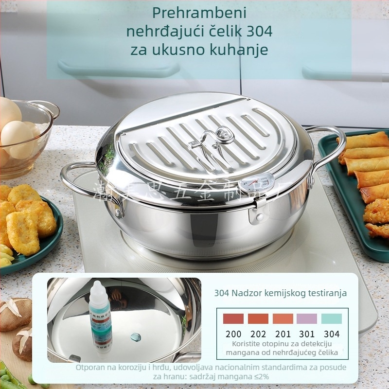 Friteza od nehrđajućeg čelika 304 za tempuru – mini lonac za prženje s preklopnim poklopcem i termometrom