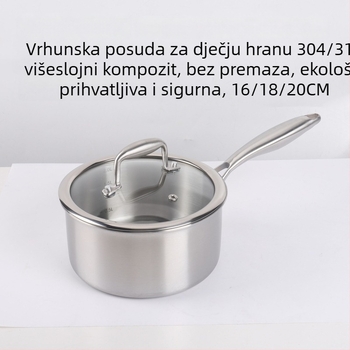 Nerđajući čelik, trostruki sloj – sve-u-jednom lonac za juhu, mlijeko, kuhanje na paru i kuhanje; bez premaza; mali lonac za dječju hranu