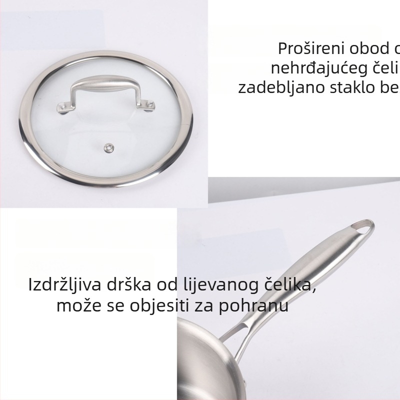 Nerđajući čelik, trostruki sloj – sve-u-jednom lonac za juhu, mlijeko, kuhanje na paru i kuhanje; bez premaza; mali lonac za dječju hranu