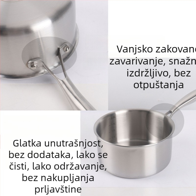 Nerđajući čelik, trostruki sloj – sve-u-jednom lonac za juhu, mlijeko, kuhanje na paru i kuhanje; bez premaza; mali lonac za dječju hranu