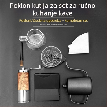 Prijenosni set za kavu s ručnim mlincem, pour-over posudom i elektroničkom vagu u kutiji za poklon