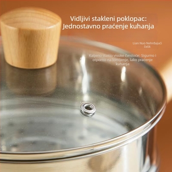 Yukihira lonac od nehrđajućeg čelika 304 s drvenom drškom, bez premaza, pogodan za dječju hranu, mlijeko, rezance i pržene juhe