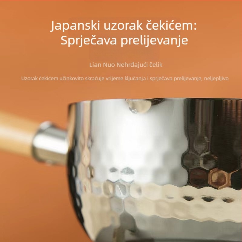 Yukihira lonac od nehrđajućeg čelika 304 s drvenom drškom, bez premaza, pogodan za dječju hranu, mlijeko, rezance i pržene juhe