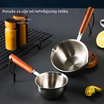 304 nehrđajući čelik posuda za izlijevanje ulja s drvenom drškom, mini lončić za mlijeko