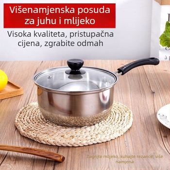 Lonac od nehrđajućeg čelika s poklopcem, debeli zid i poklopac, kompaktn lonac za jednu osobu s rotacijom, za nudle, mlijeko i vrući lonac, kompatibilan s indukcijskom pločom, komercijalna uporaba