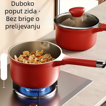 Titanijsko-keramički bebin mliječni lonac s antiadhesijskim ravnim dnom, za pripremu dječje hrane, prženje, parenje i juhe, porcija za jednu osobu.