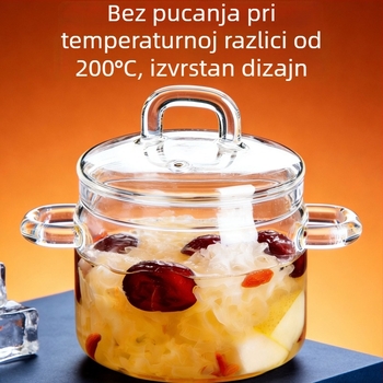 Staklena posuda za juhu od borosilikatnog stakla, s dvije ručke, pogodna za kuhanje juhe i parenje jaja