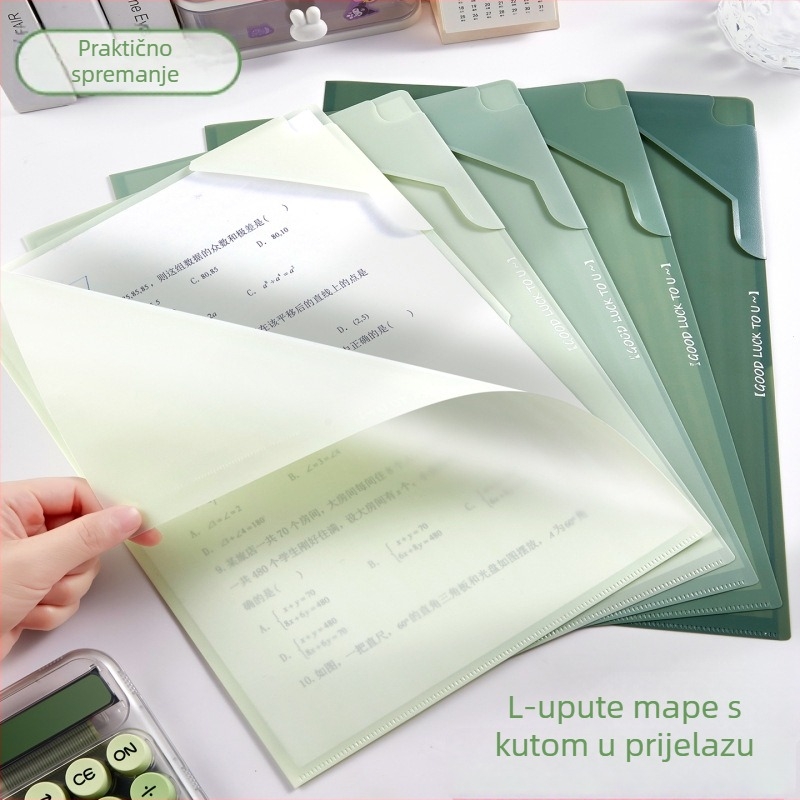 L-oblik mapa s gradijentnom bojom, prozirna mapa za papir za testove, organizator za učenike osnovne škole