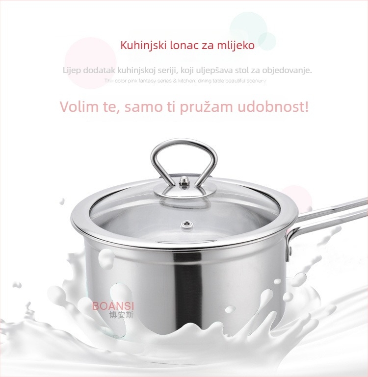 Nerđajući čelični lonac za mlijeko i mala posuda za juhu s debelim dnom, kompatibilna s indukcijskom pločom.