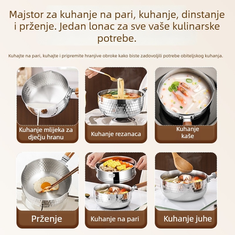 Yukihira lonac od nehrđajućeg čelika 316L, višeslojni, bez premaza, debeli zidovi, za mlijeko i dječju hranu, na pari, kuhanje rezanaca i juhe