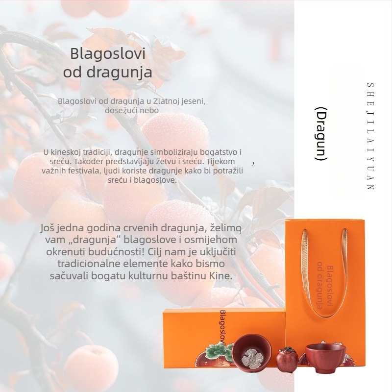 Set čajnih šalice od crvenog porcelana, kineskog stila, poklon za dom i ured
