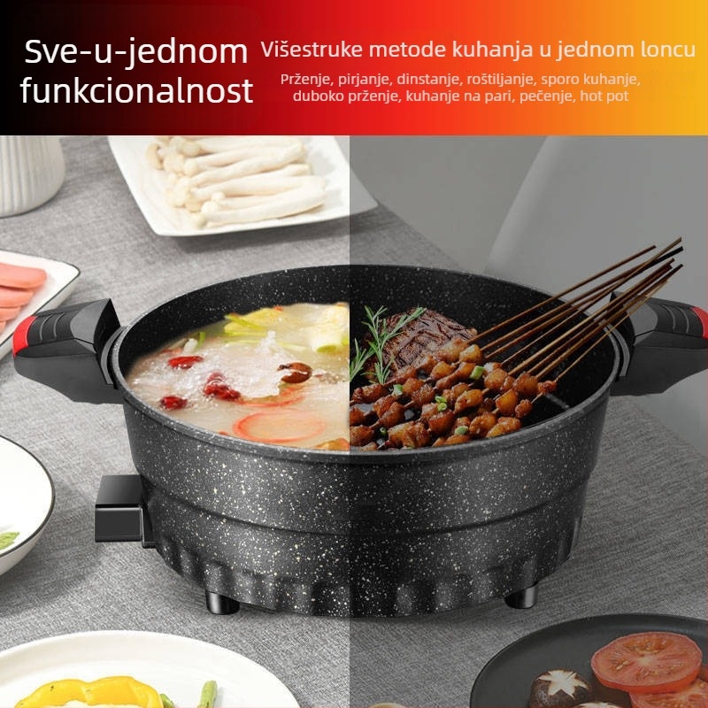 Višenamjenski električni wok s Maifan kamenom, premaz protiv lijepljenja, stakleni poklopac, promjer 32 cm, aluminijsko dno
