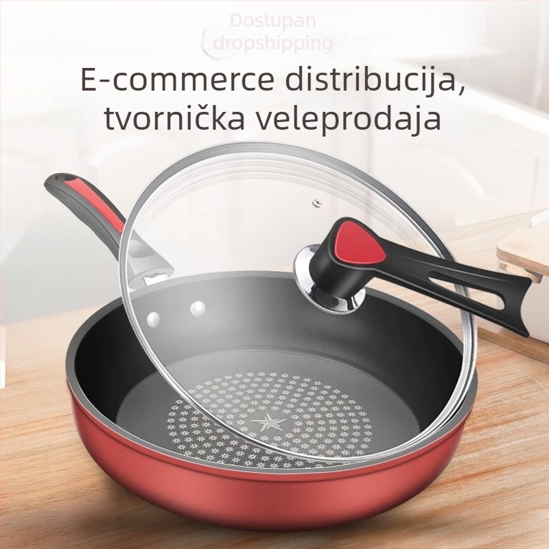 Višenamjenski neprijanjajući tiganj s kristalno-dijamantnim premazom, debelo ravno dno s dvostrukim slojem kompozitnog dna, pogodan za pečenje steakova i prženje, mogućnost logotipa