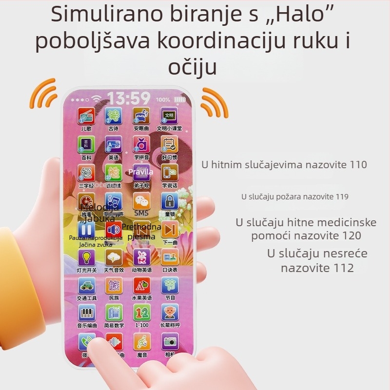 Dječji telefon s dodirnim zaslonom — edukativna igračka s pjesmama i pričama, interaktivno učenje