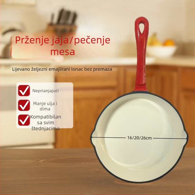 Emajlirani lijevano željezni tiganj s premazom protiv prianjanja, duboki tiganj za jaja i palačinke, pogodan za plin i indukciju