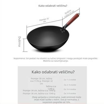 Wok od ugljičnog čelika, bez premazivanja, za plinski štednjak, kineski stil