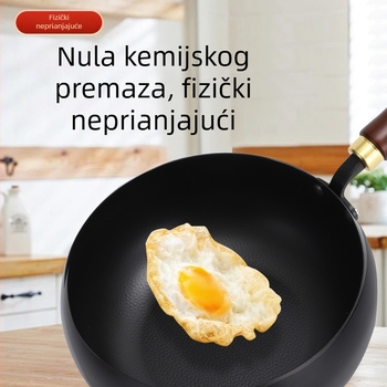 Mala željezna wok s drvenim poklopcem, otporna na ogrebotine, bez premaza, tradicionalnog širokog trbuha