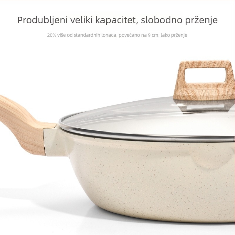 Wok od aluminija s Maifan kamenom, neprijanjajući, za kućnu upotrebu, kompatibilan s plinskim i indukcijskim pločama
