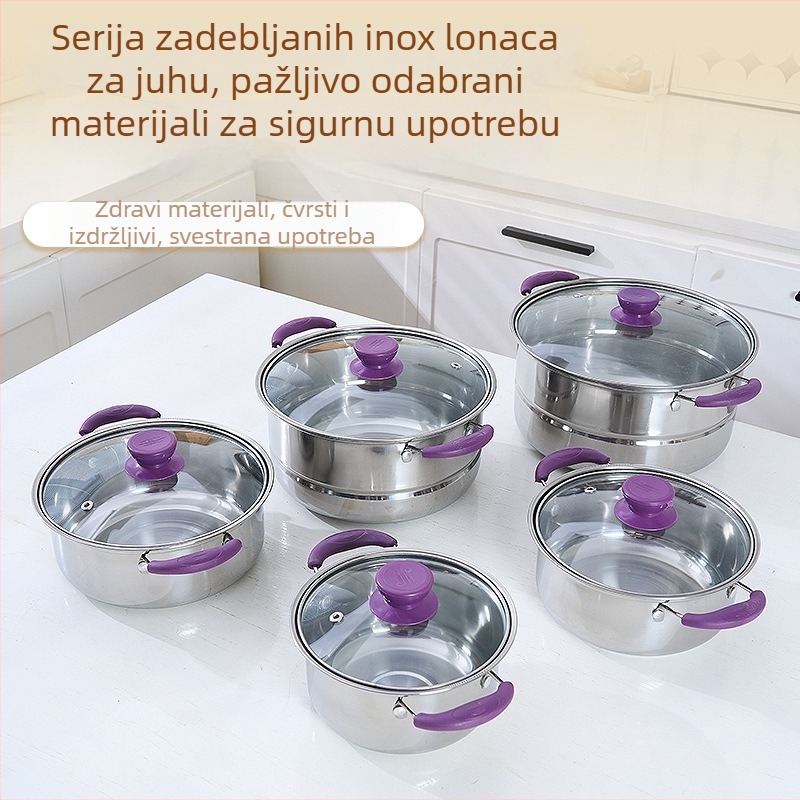 Maori 410 nehrđajući čelik set lonaca za juhu – izdržljiv, otporan na padove i visoke temperature, stakleni poklopac, višenamjenski kuhinjski lonci, 3,1–4 L