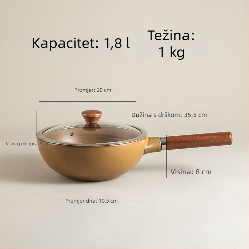 Keramička posuda za dinstanje bez premaza s držačem, neprijanjajuća i otporna na visoke temperature