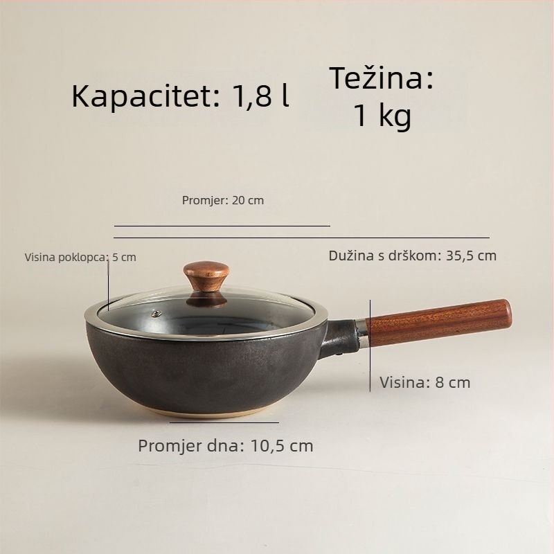 Keramička posuda za dinstanje bez premaza s držačem, neprijanjajuća i otporna na visoke temperature
