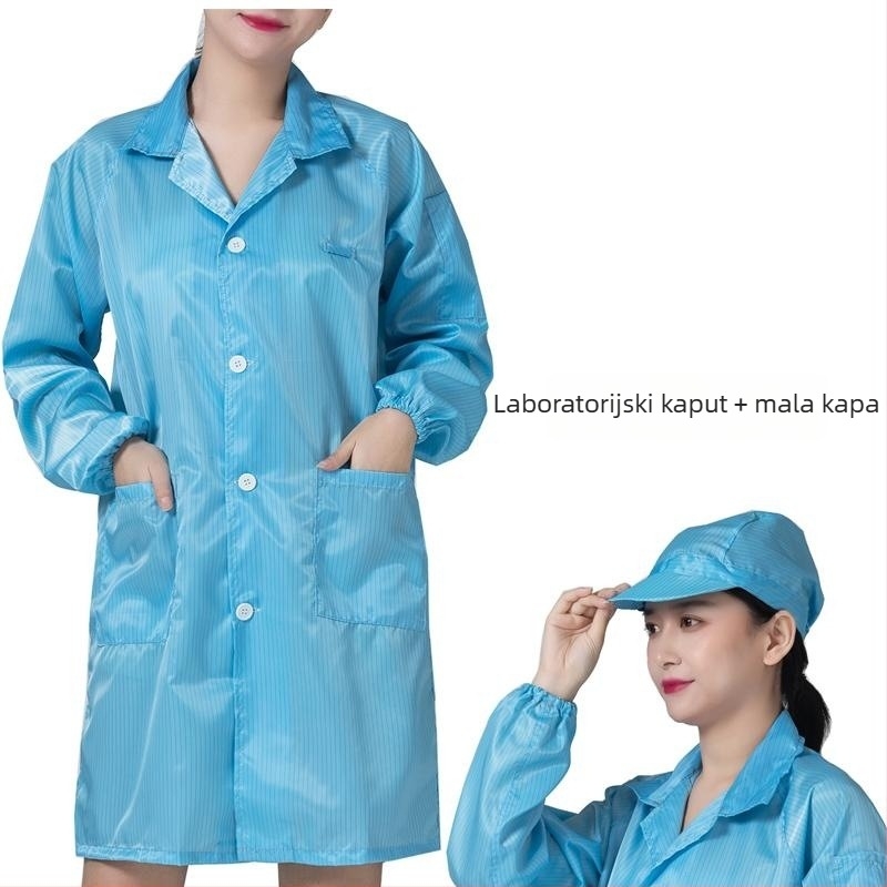 Dugi antistatični radni kaput, otporan na prašinu, plavi, unisex